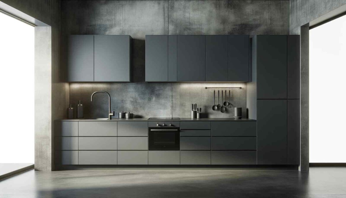 graphite grey and concrete grey modern two colour combination for kitchen laminates