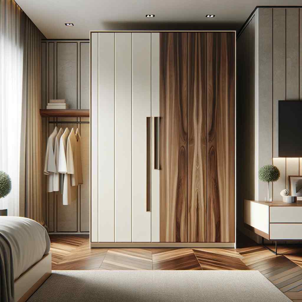 ivory and walnut modern two colour sunmica designs for wardrobe