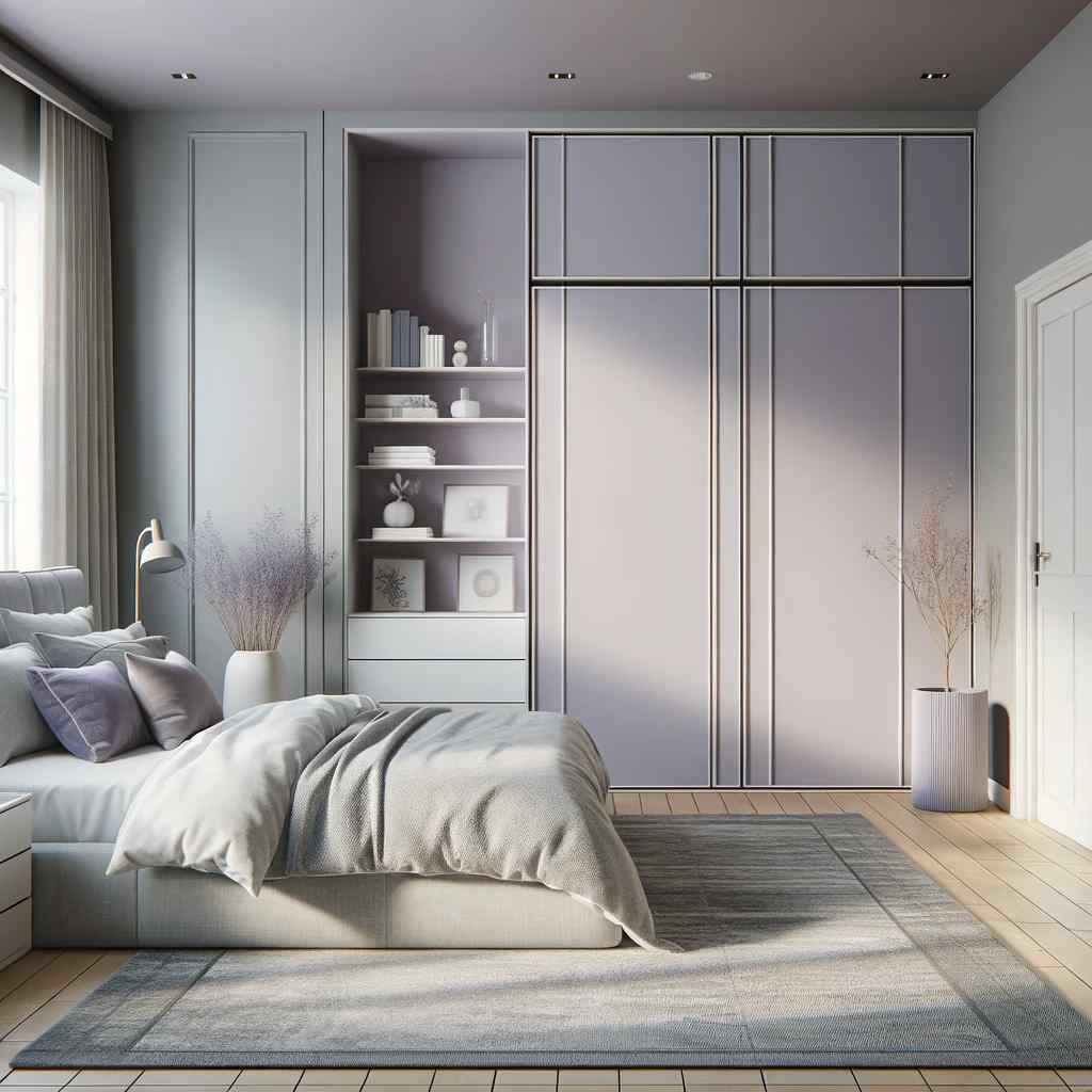 lavender and light grey two colour combination of wardrobe design for bedroom