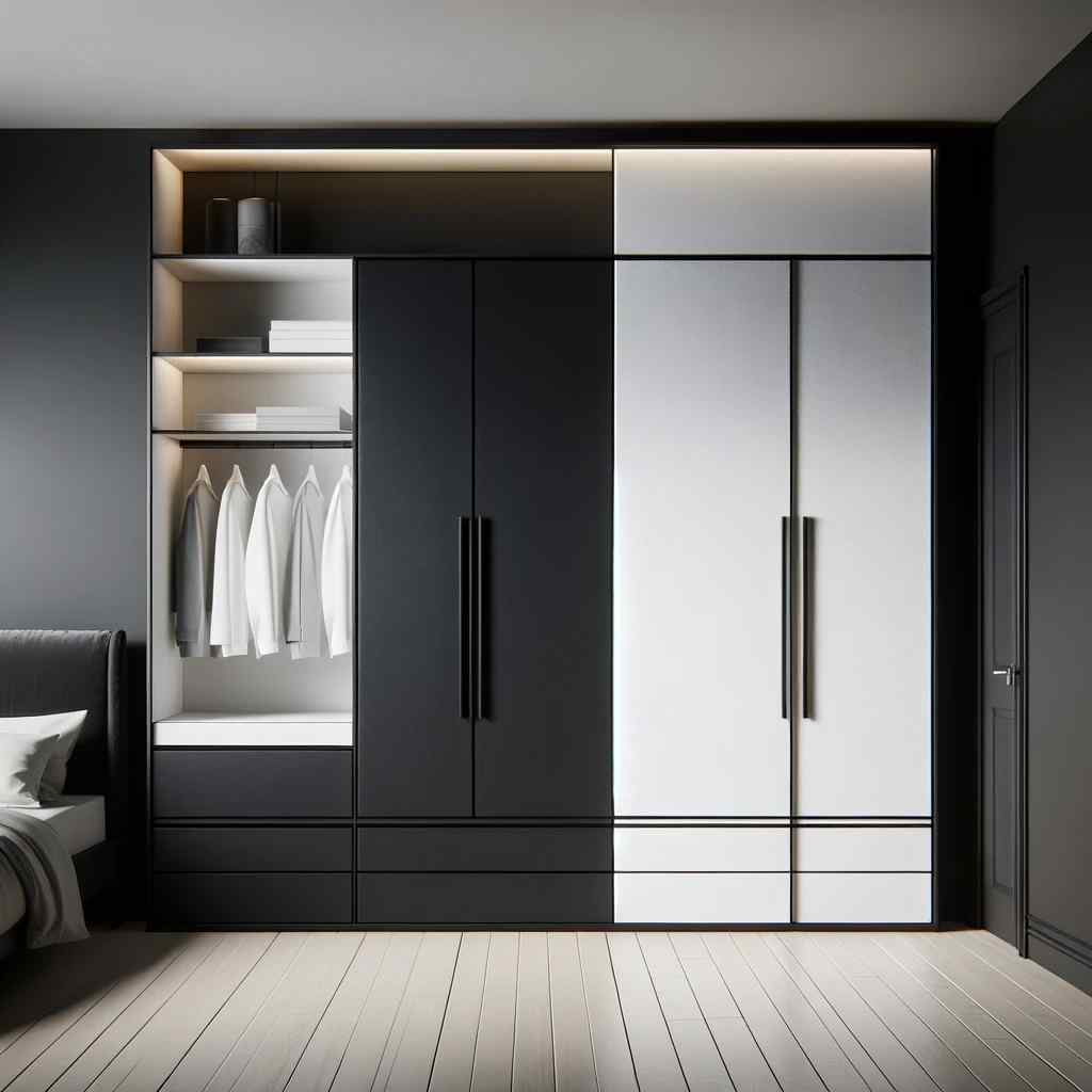 matte black and white modern colour combination of wardrobe