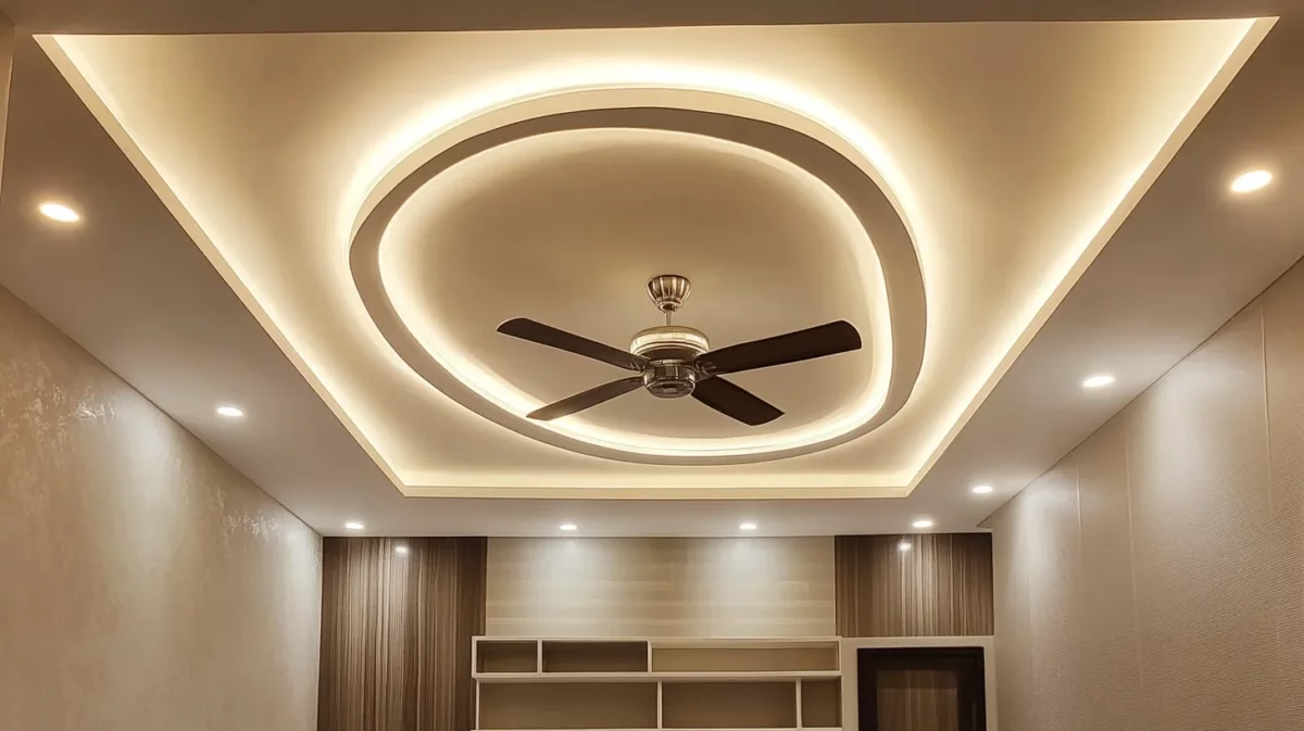 modern drawing room false ceiling design with fan