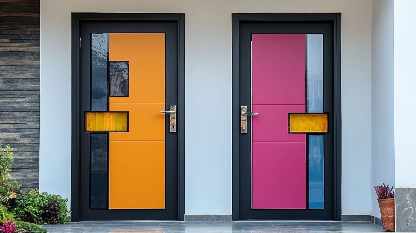 modern safety door designs with a pop of color