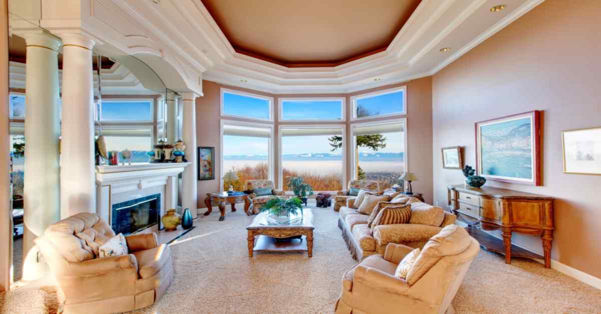 multilevel coffered ceiling with ambient lighting