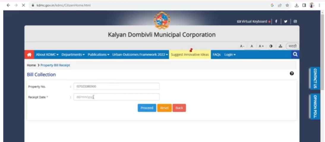 property details page in kdmc property tax bill