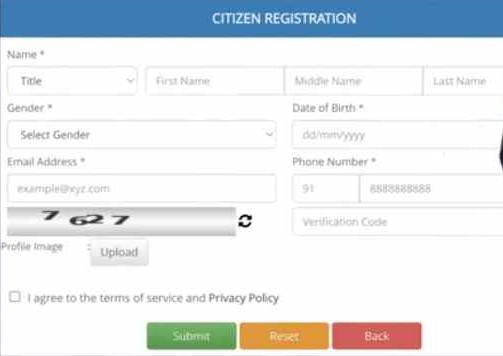 registration form with your name kdmc property tax online page