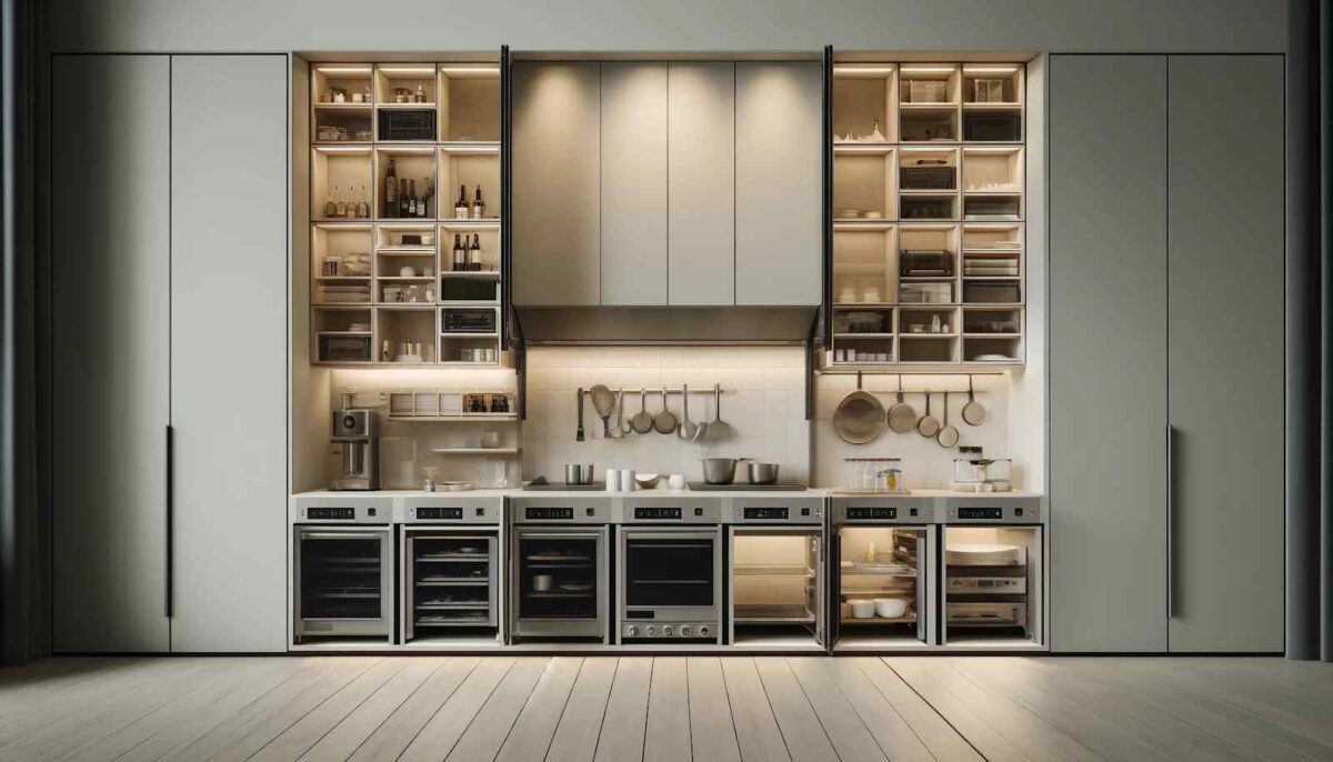 restuarant design with hidden kitchen appliances