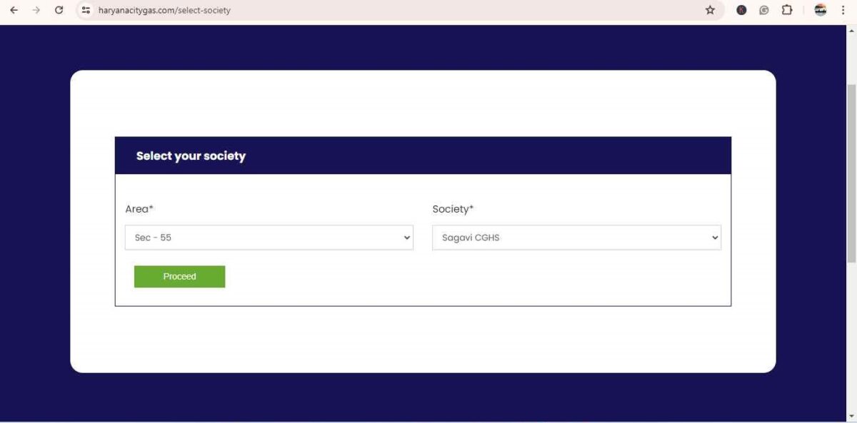 select your area and society page official haryana city gas website