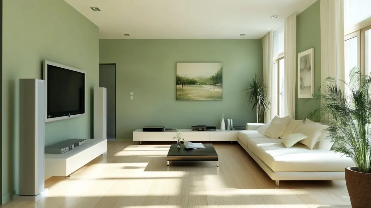 serene sage green wall painting design