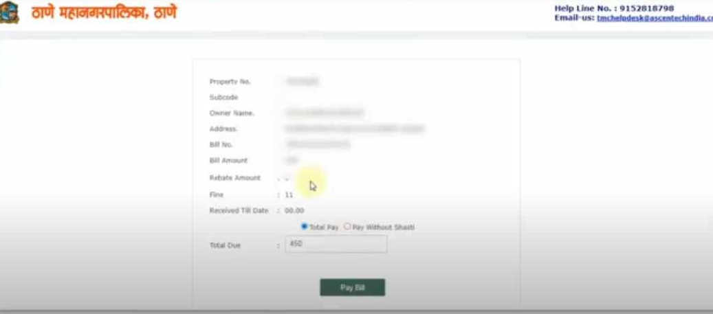 submit the documents page in tmc property tax bill download