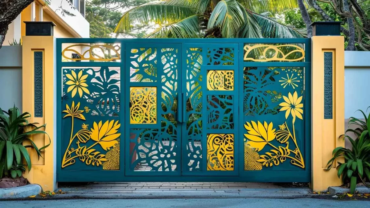 teal and yellow main gate colour combination