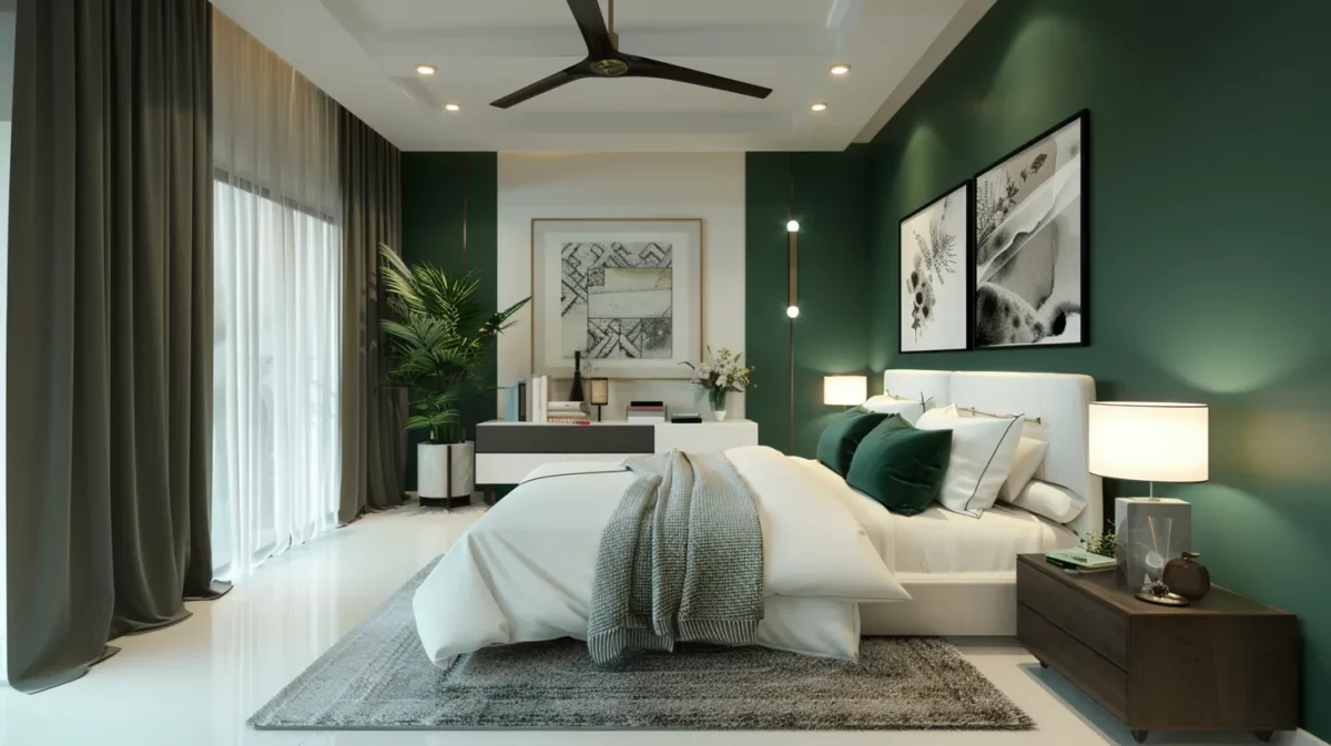 white ceilings with forest green walls bedroom paint colour