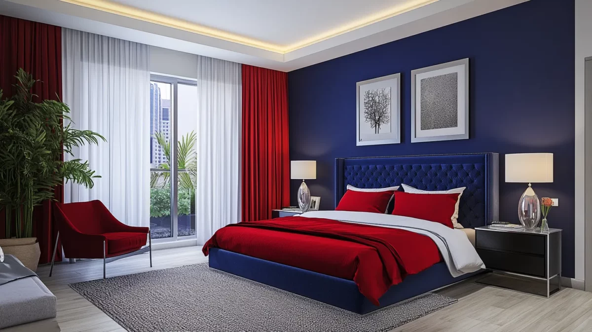 blue and royal red colour combinations for bedroom walls