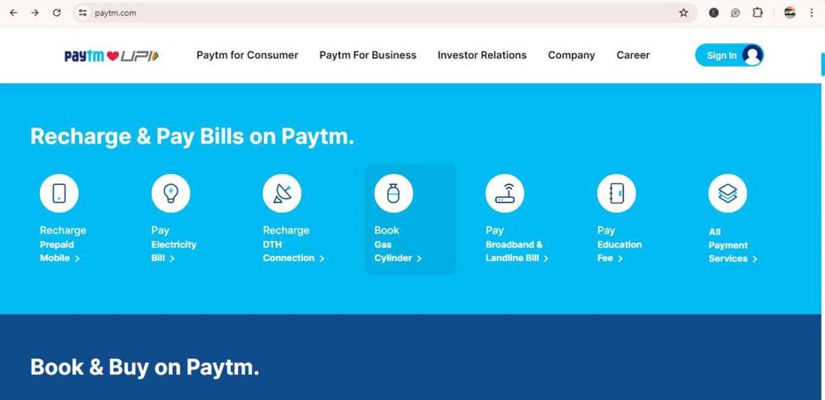 book gas cylinder option in paytm to pay charotar gas bill payment online