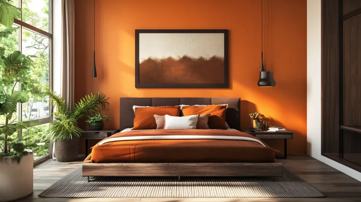 brown and orange colour combinations for bedroom walls