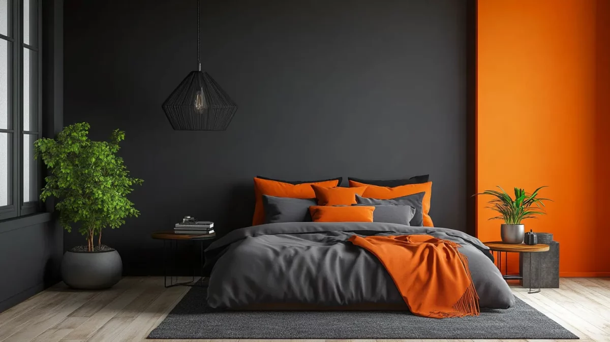 charcoal and burnt orange colour combinations for bedroom walls