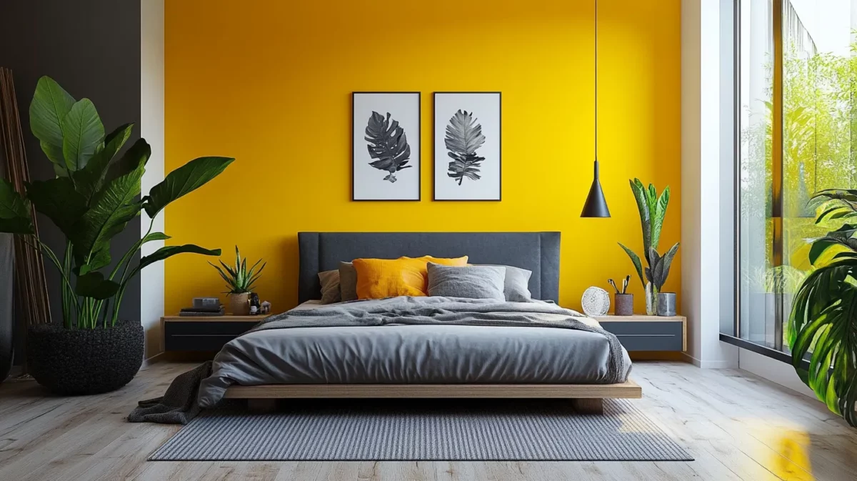 charcoal grey and mustard yellow colour combinations for bedroom walls