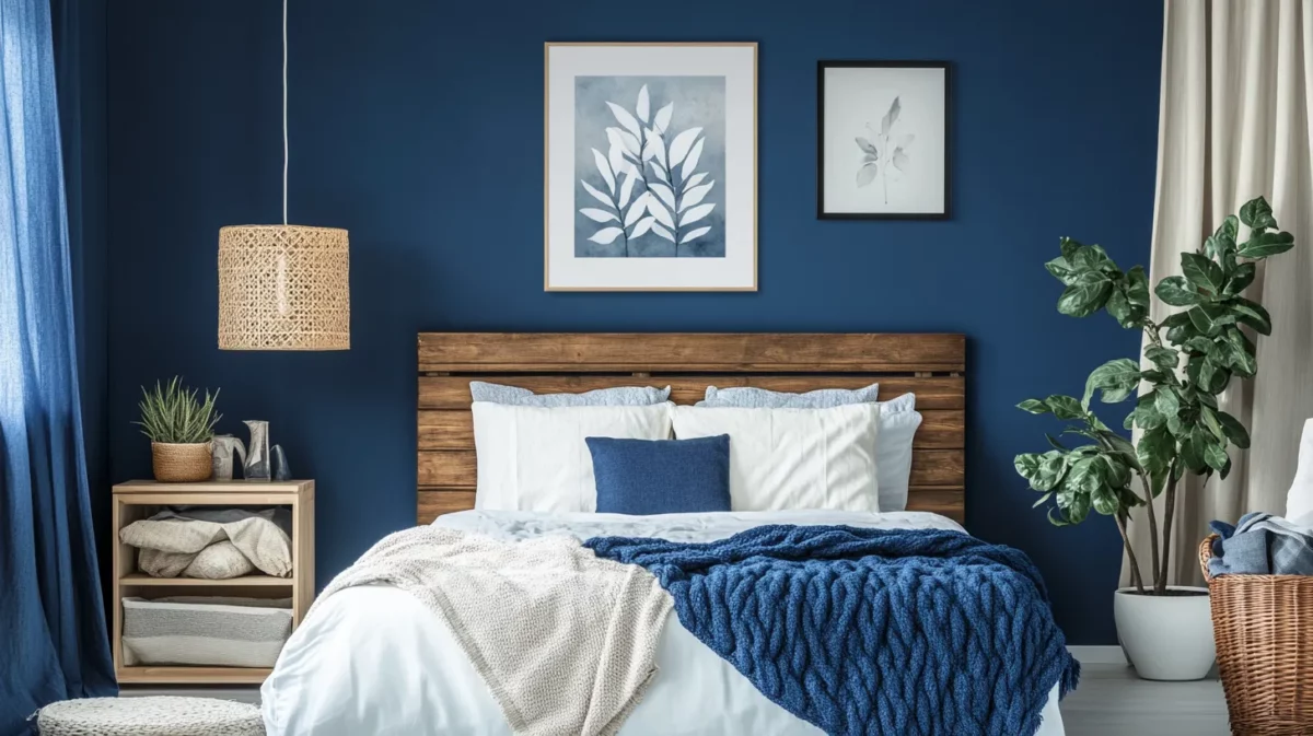 deep blue and neutrals colour combinations for bedroom walls