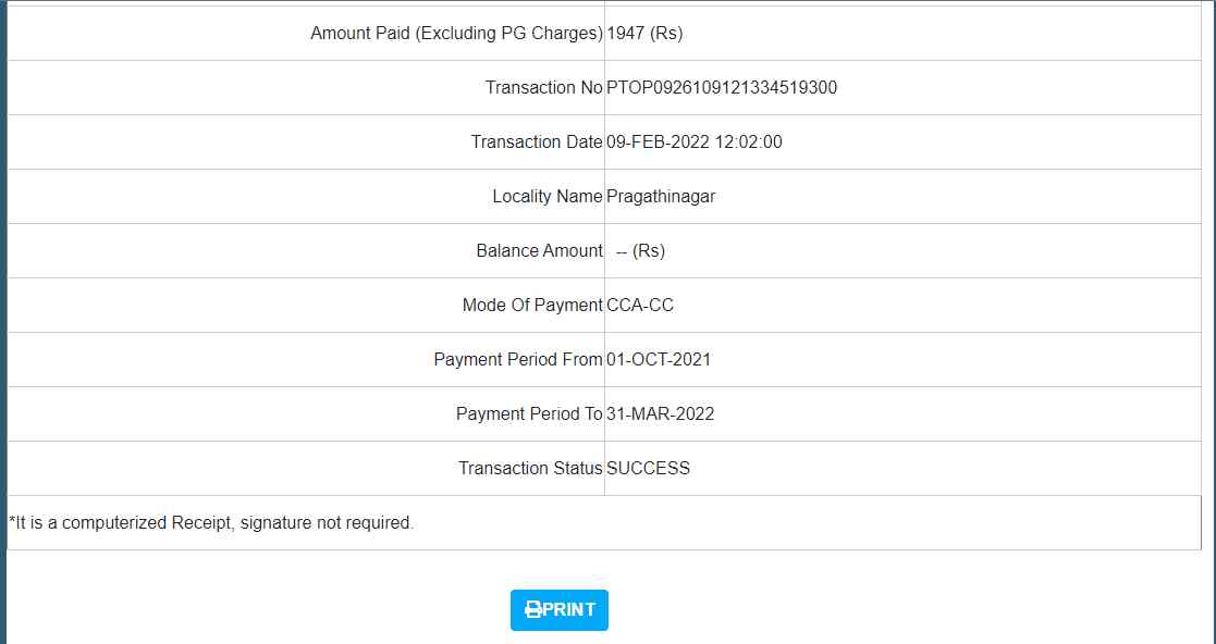 download a printable copy in nizampet property tax bill or receipt download