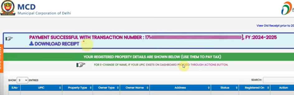 download receipt in edmc property tax payment online