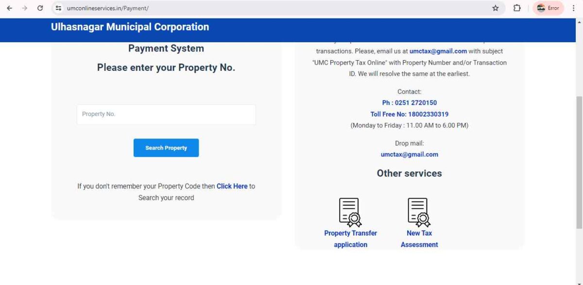 download the application in ulhasnagar property tax transfer online