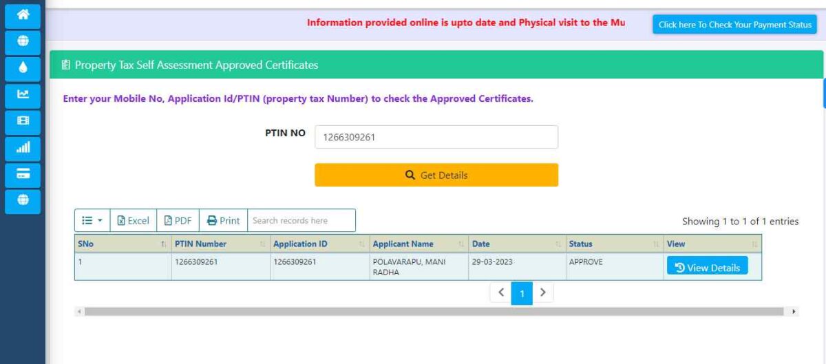 enter your ptin number and mobile number in nizampet property tax bill or receipt download