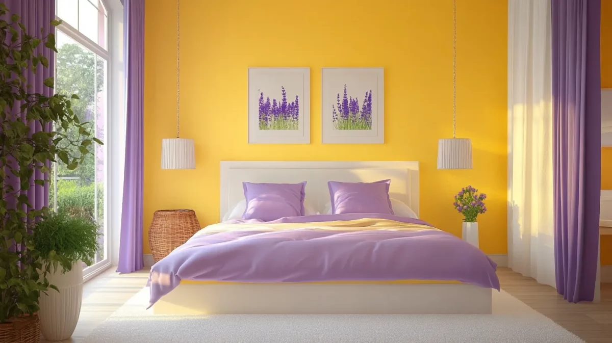 lavender and yellow colour combinations for bedroom walls