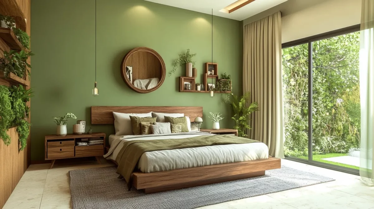 light brown and muted green colour combinations for bedroom walls