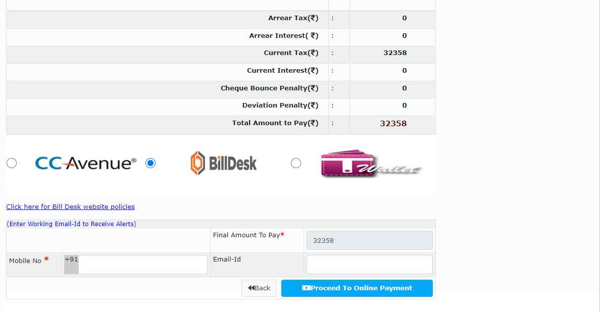 payment mode in nizampet property tax online payment