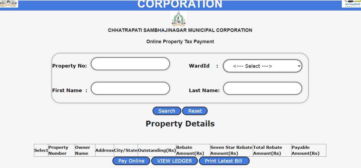 property details page in aurangabad property tax website