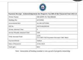 receipt download in gmc property tax payment online