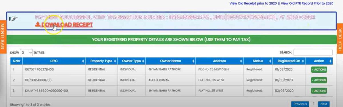 receive confirmation option ndmc property tax online payment