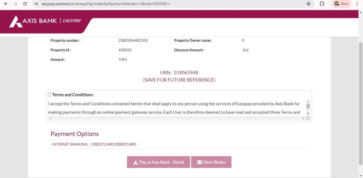 review the bill in ulhasnagar property tax online payment
