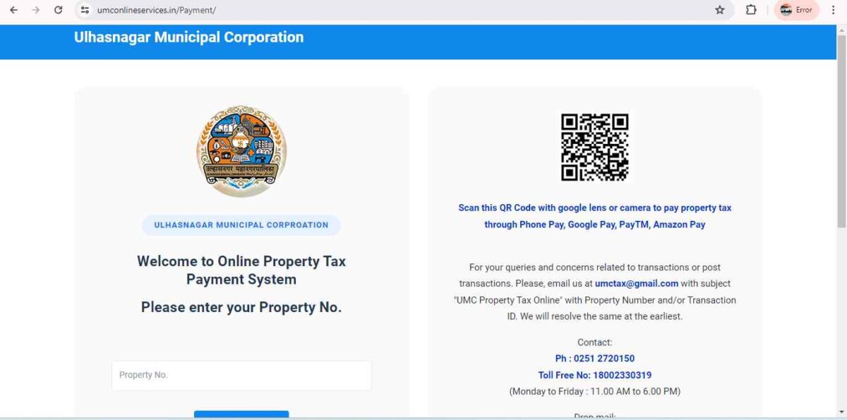 ulhasnagar property tax bill receipt download