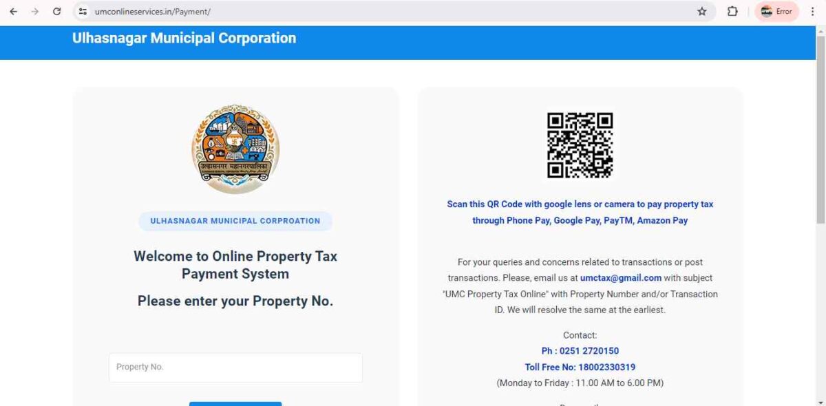 ulhasnagar property tax online payment