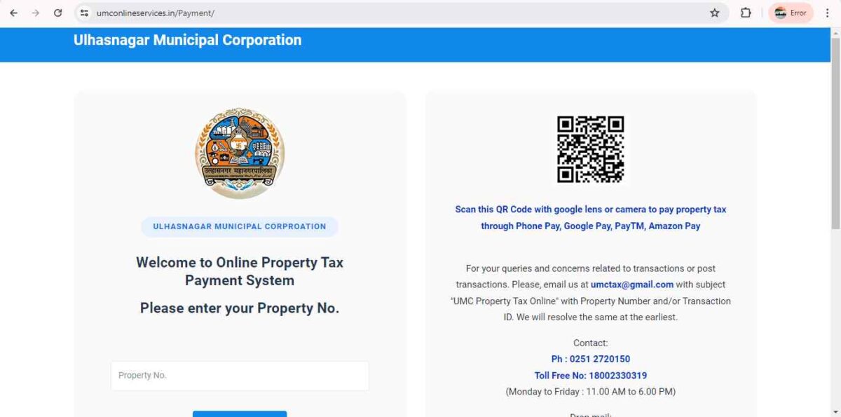 ulhasnagar property tax transfer online
