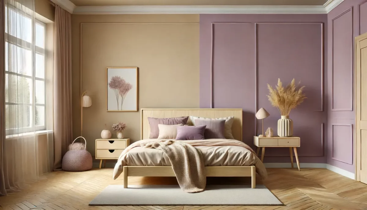 beige and lilac purple wall colour combination