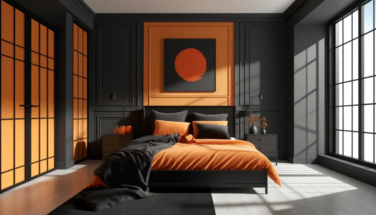 black and orange colour combination for bedroom