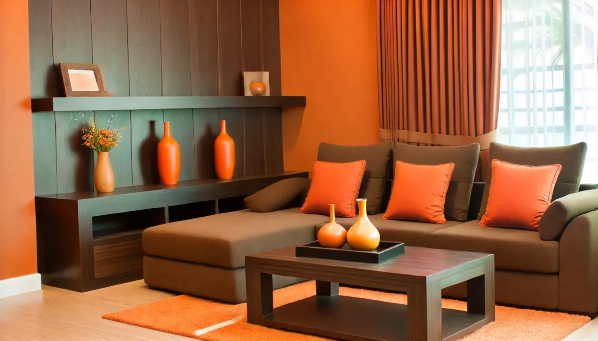 brown and orange colour combination for the living room