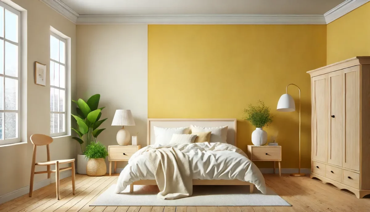 butter yellow with cream wall colour combination for bedroom