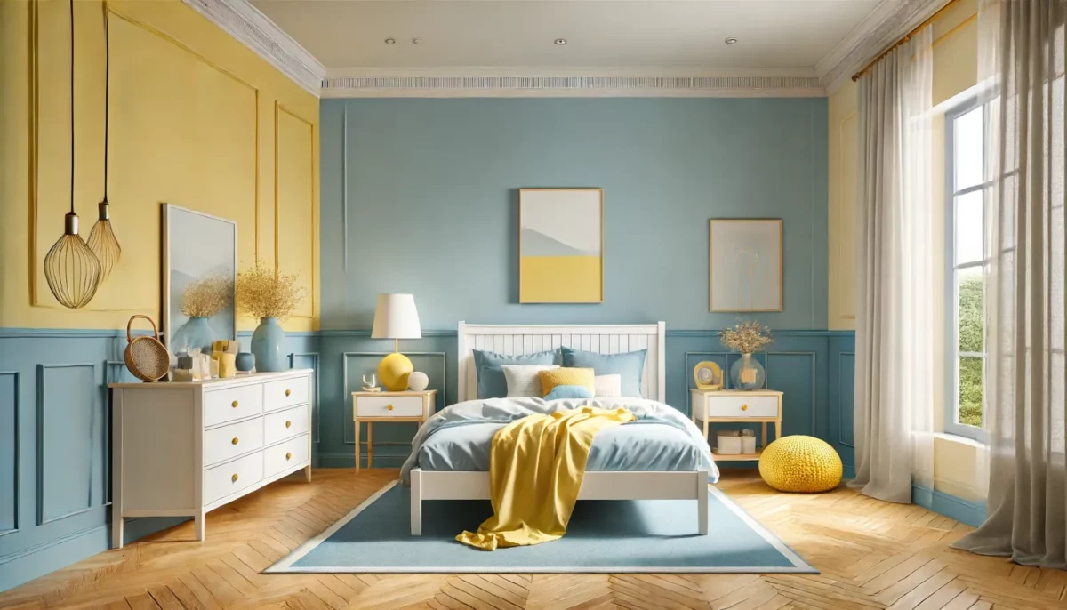 butter yellow with cream wall colour combination for bedroom