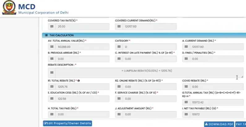 calculate tax page in property tax payment online