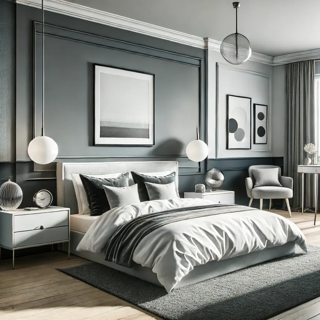 charcoal grey and ash grey colour combination of walls in a room