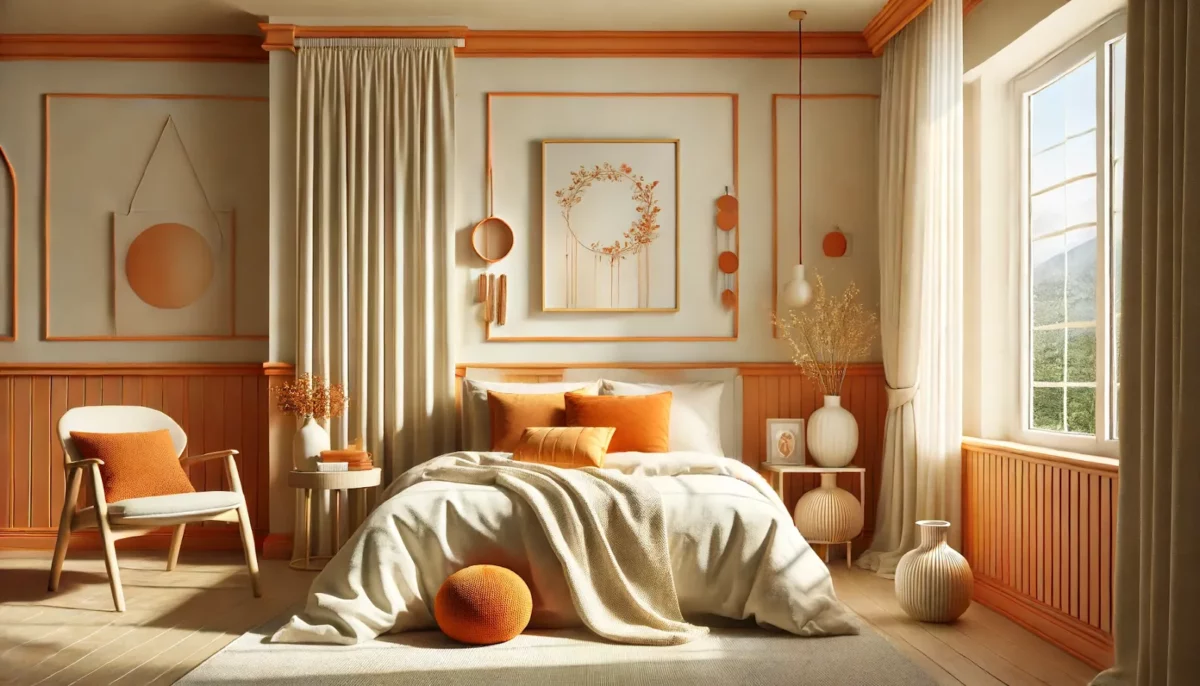 cream and orange colour combination for the bedroom