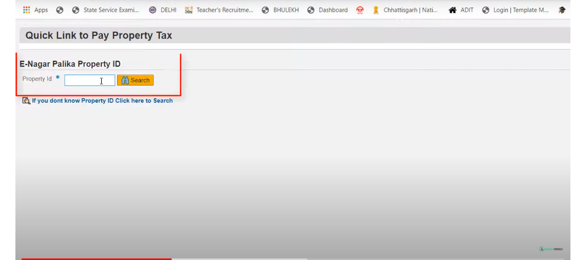 enter your property id in bhopal property tax online payment