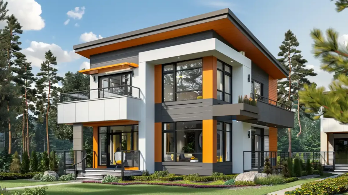 grey white and orange exterior house colour combinations