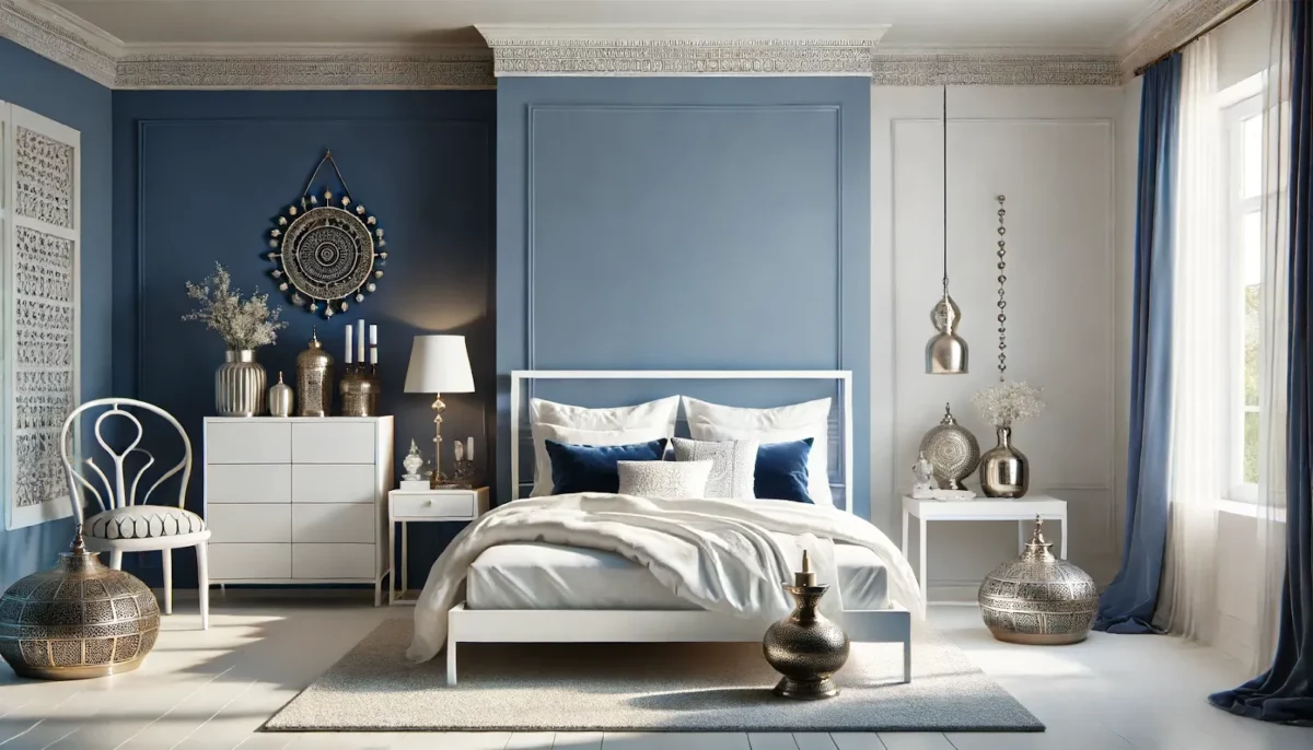 indigo and pearl white are the best wall colour combination for bedroom