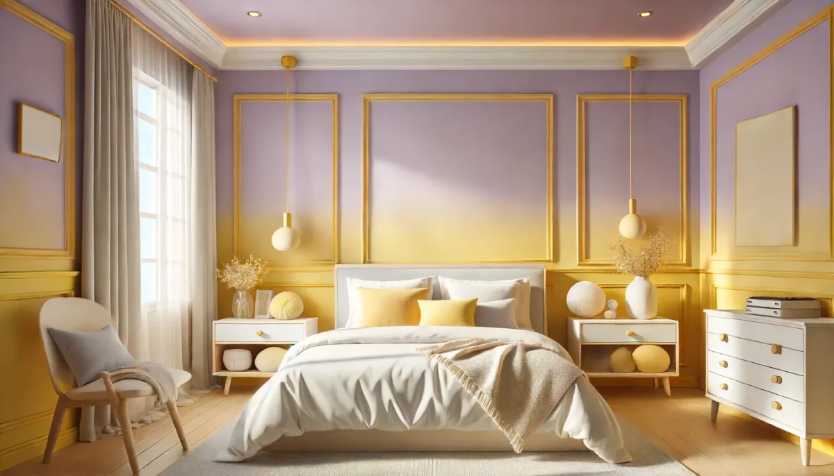 lavender and butter yellow two colour combination for bedroom walls