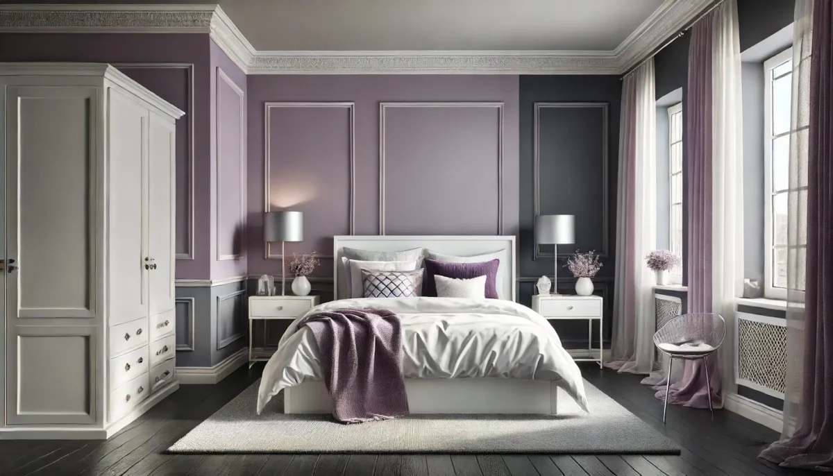 lavender and charcoal grey two colour combination for bedroom walls