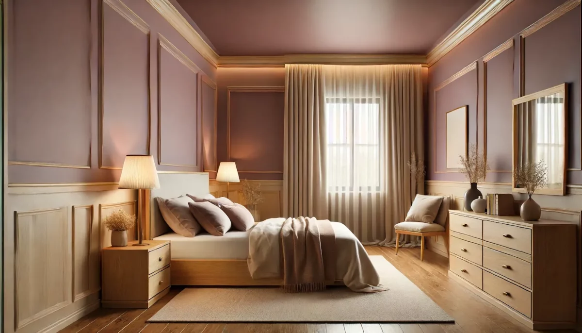 mauve and beige two colour combination for bedroom walls