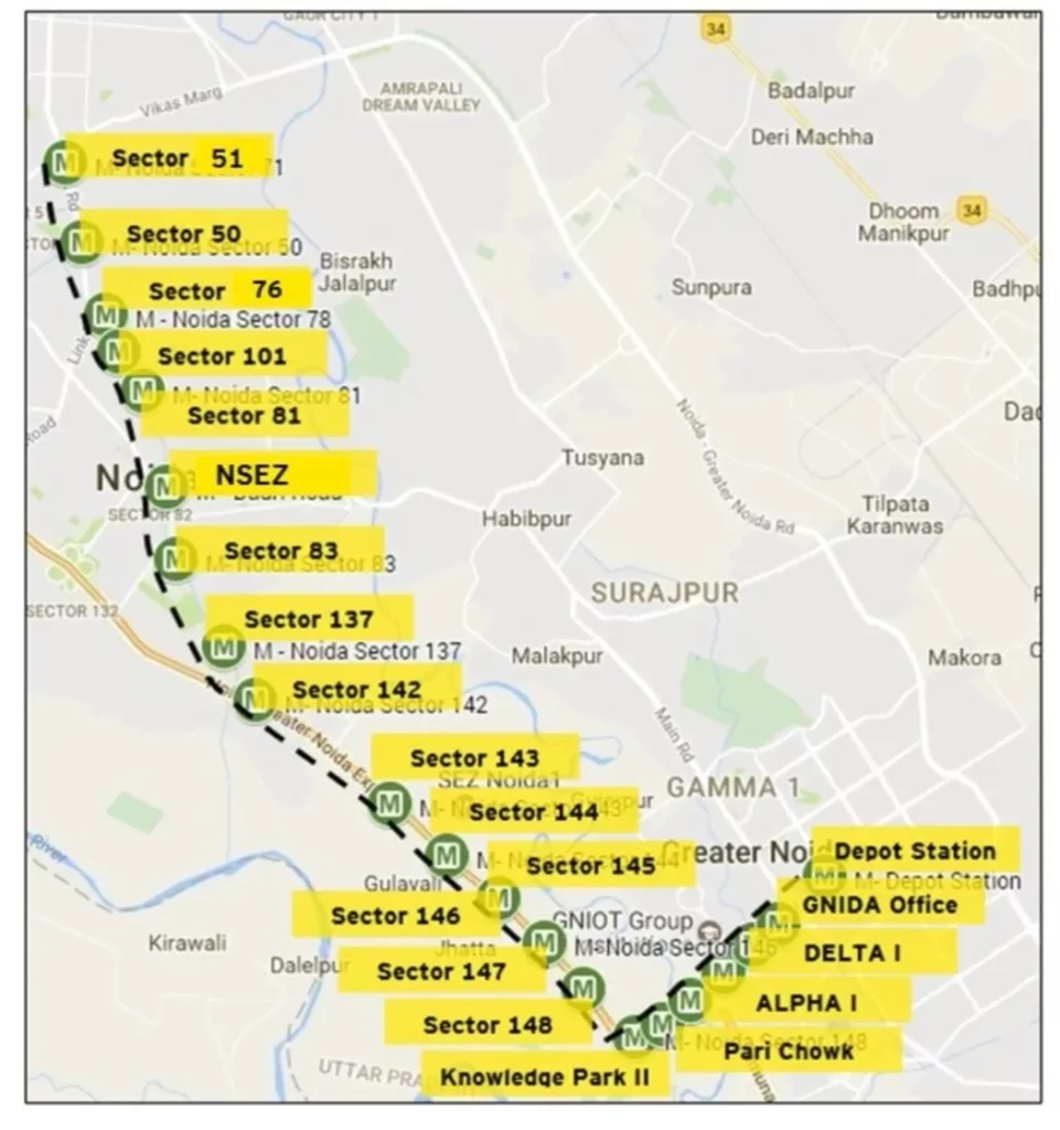 Noida Metro Route Map Timings, Lines,Facts ,Stations Latest News